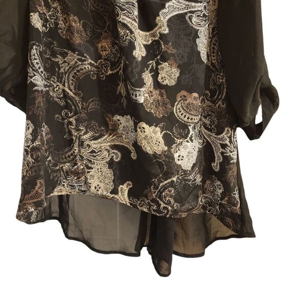 Maurices Studio Y Large Black White Lace Button 3/4 Sleeve Chiffon Top - Picture 9 of 13